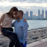 romantic couple resting by the sea. High quality photo