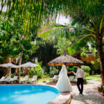 couple relax on beach resort. Sea view and sandy beach in Asia, Vietnam