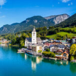 St. Wolfgang village and Wolfgangsee, famous lake in Salzkammergut, Austria.