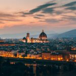 An beautiful aerial shot of Florence, Italy architecture in the evening