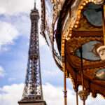 Paris, France. Sights of Paris, Eiffel Tower, carousels.