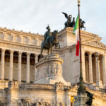 Victor Emmanuel II Monument located in the ancient center of Rome at sunset, Italy