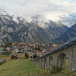 A vertical shot of Lauterbrunnen village and the Bernese Alps in Switzerland
