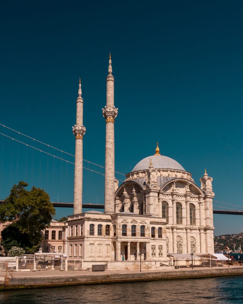 Scenic view of Ortaköy Mosque with Bosphorus Bridge in the background, Istanbul.